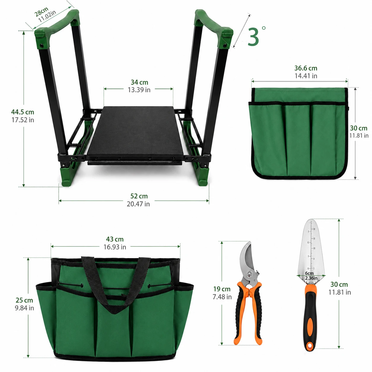 Foldable Garden Kneeler Seat Heavy Duty [Upgraded Widened Thick Kneeling Pad] Garden Stool with Large Garden Tool Bags with Poc