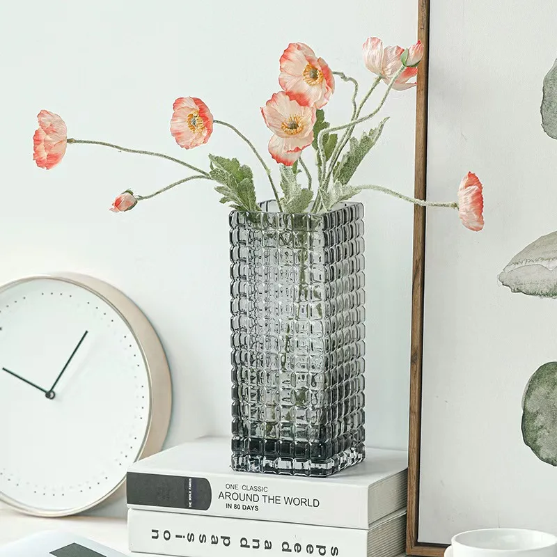 Glass Vase Square Transparent Flower Arrangement Hydroponic Accessories Tartan Terrarium Home Decoration