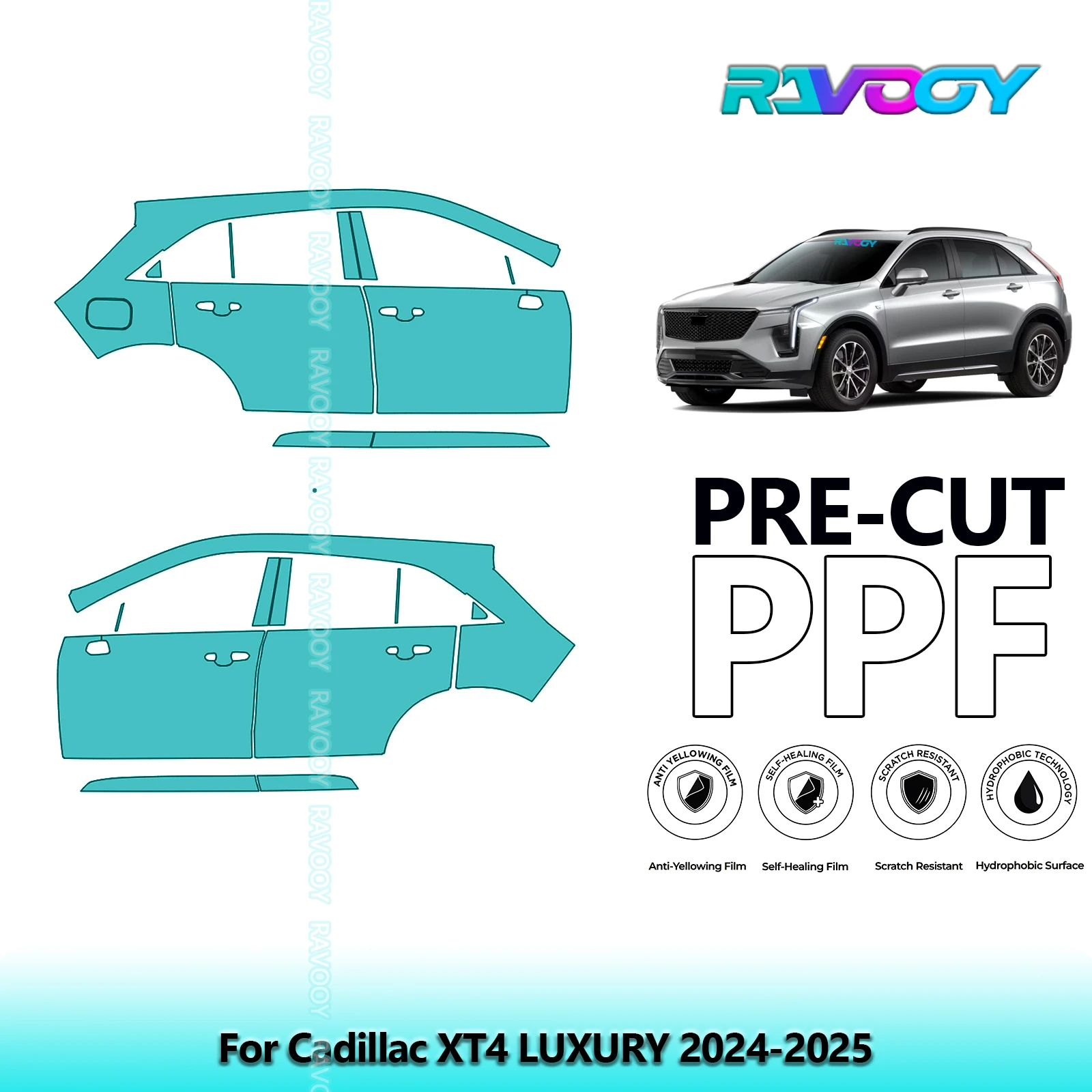 

For Cadillac XT4 LUXURY 2024-2025 8.5mil Clear Matte Pre-Cut PPF Door & A/B Pillar Kit TPU Paint Protection Film Set