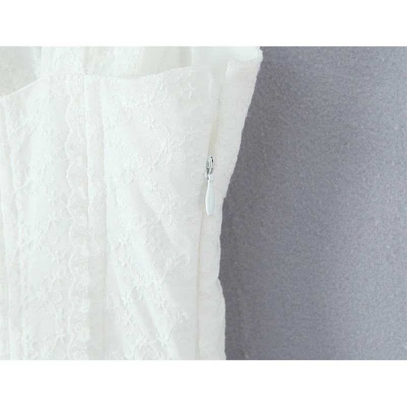 Yenkye doce menina branco estilingue mini vestido feminino estilo francês sexy cintura baixa a linha vestidos de verão férias vestido de renda até robe