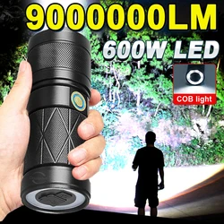 9000000LM 600W High Power LED Flashlights Powerful Rechargeable Tactical Flashlight Long Range Torch Built In 12000mAh Battery