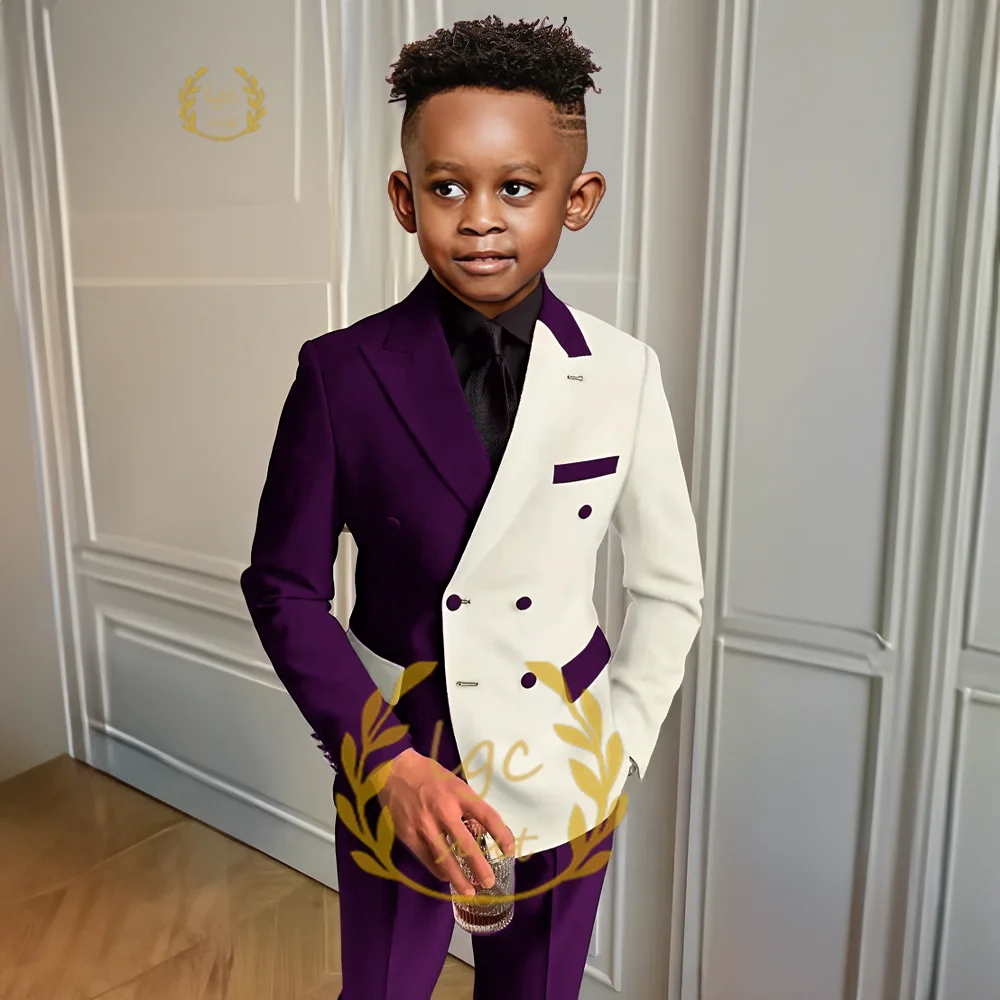 Ensemble 2 pièces veste et pantalon noirs colorblock pour garçons, costume à revers pointu, robe personnalisée formelle pour enfants, occasion de mariage, mode