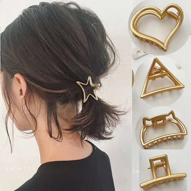 Moda Hollow Heart metalowe spinki do włosów Mini złote geometryczne grzywki Barrettes uchwyt prysznicowy spinki do włosów dziewczęce nakrycia głowy akcesoria