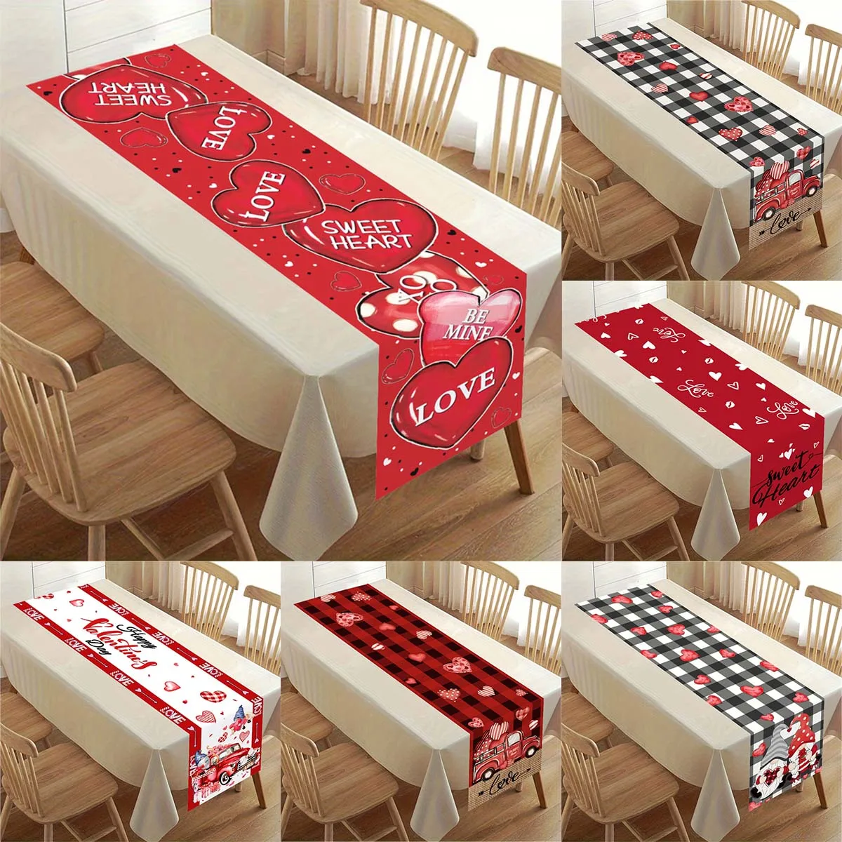 Tischläufer zum Valentinstag für Valentinstagsdekoration, Hochzeit, Jubiläum, Party, Tischdecke, Heimdekoration, Zubehör