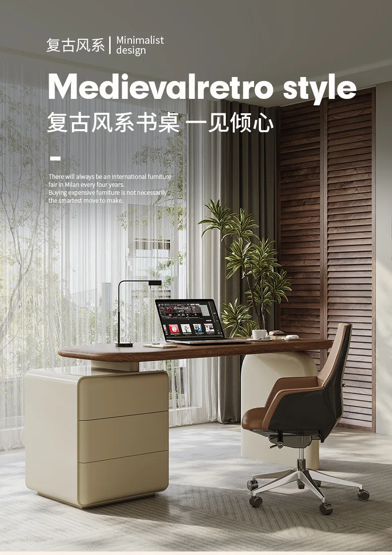 مكتب من الخشب الصلب، مكتب كمبيوتر للدراسة المنزلية، غرفة نوم قابلة للسحب، طراز كريمي بسيط