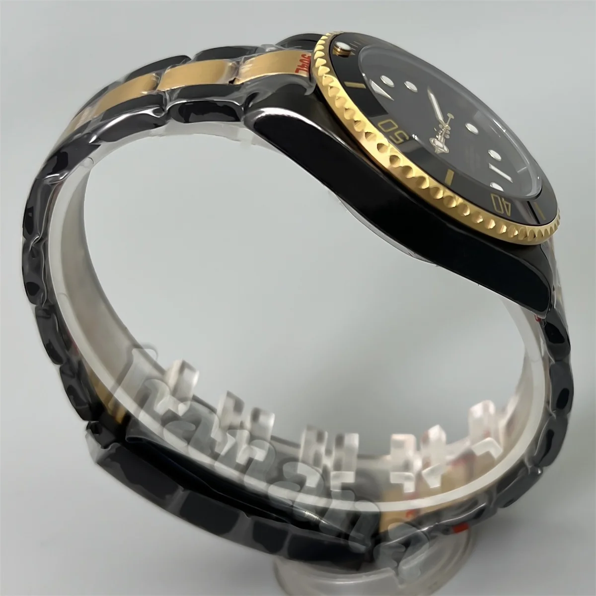 Мужские автоматические механические наручные часы Bliger Nh35A, 40 мм, роскошный золотой, черный корпус, браслет, керамический безель, сапфировое стекло