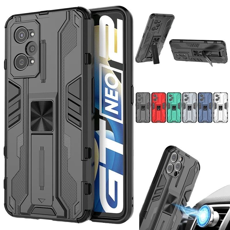 For Realme GT Neo 2 Case Car Magnetic Stand Phone Case For OPPO Realme GT C20 V13 Bumper Shockproof Armor Protection Back Cover