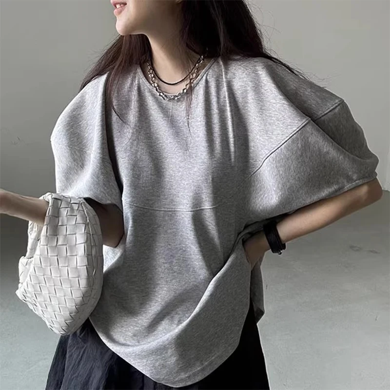 

SuperAen корейский стиль, летняя новая винтажная повседневная однотонная футболка для женщин, свободные футболки большого размера с пышными рукавами