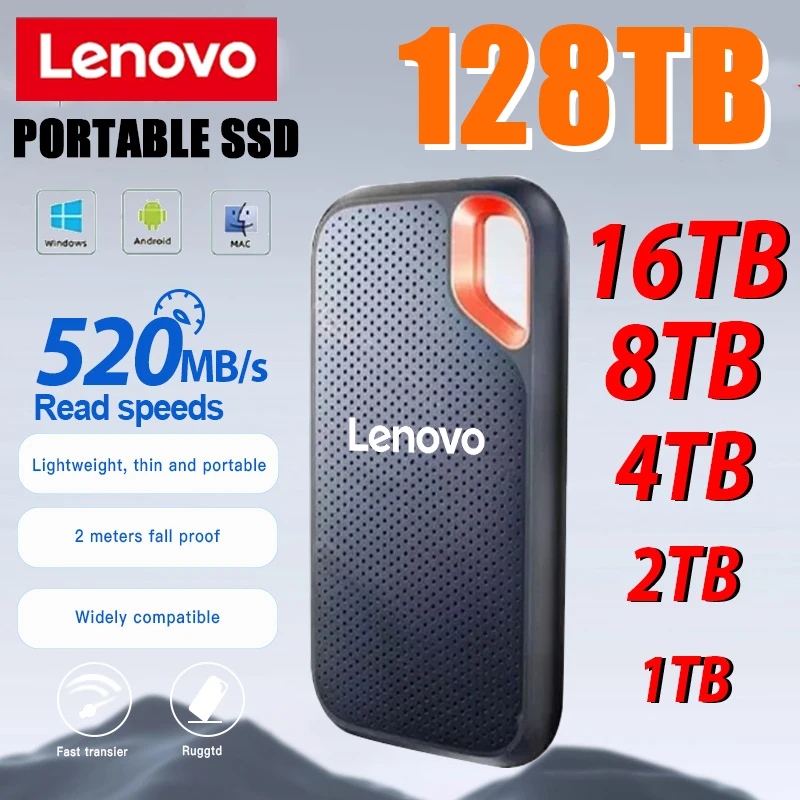 

Lenovo 2024 New High-speed 1TB Hard Drive USB3.1 SSD Portable Drive SSD 2TB Hard Disk External Solid State Disk for Laptop/PC