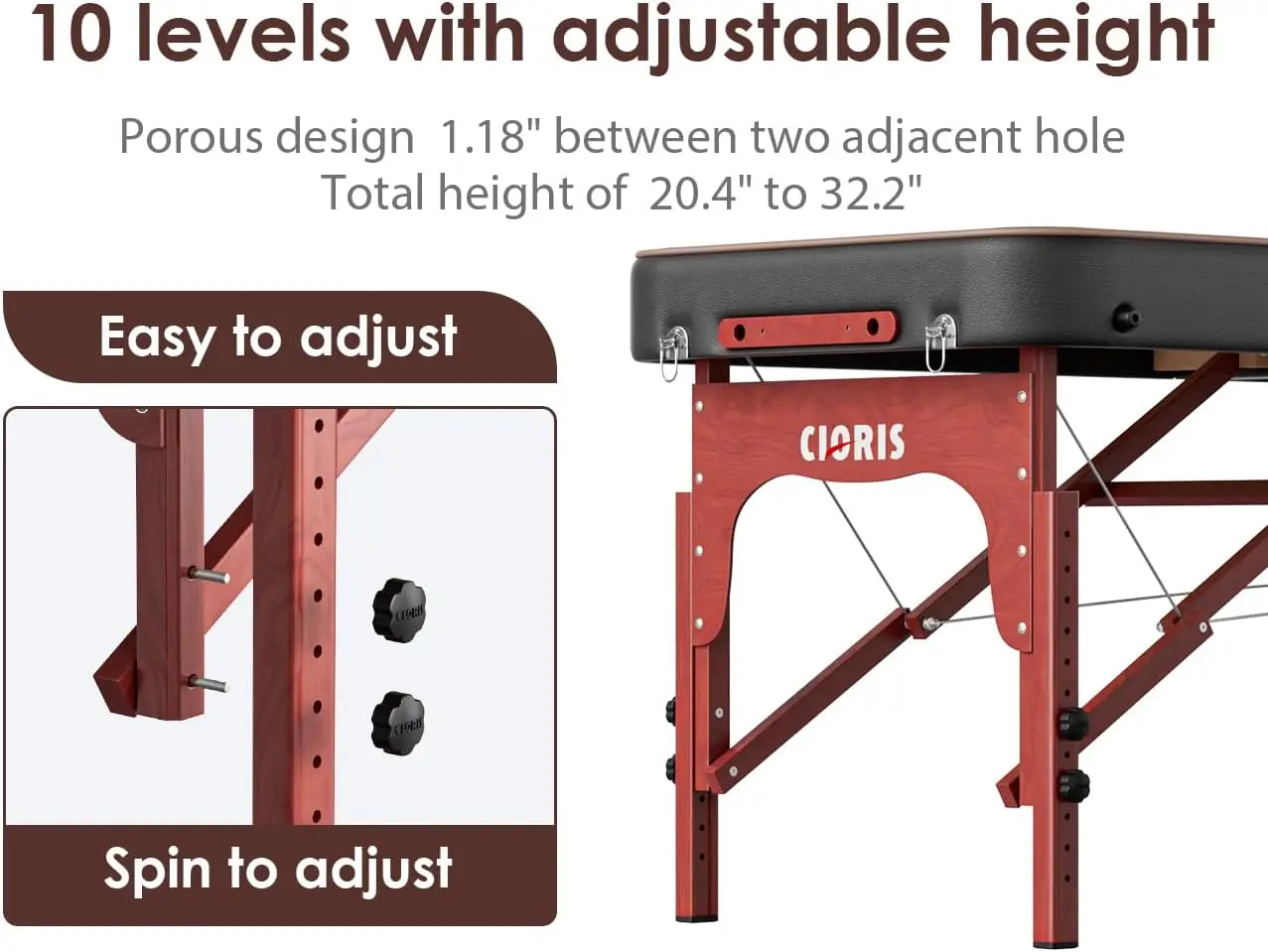 Table de Énergie Professionnelle Portable, Pieds en Bois Renforcé, Supporte jusqu'à 1100LBS, 2 Pliables, Légères, Spa, Salon, Tatouage, M, 84"