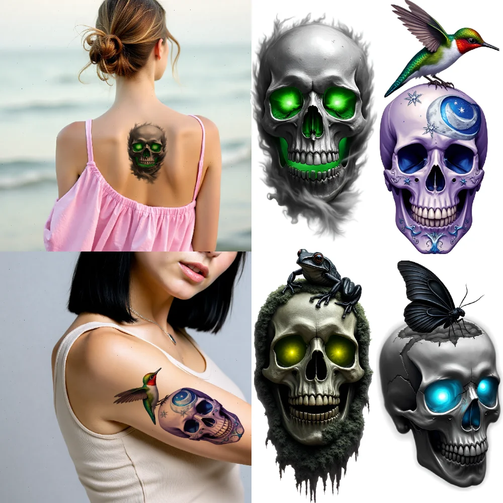 

3 шт., временные татуировки, дизайн черепа, красочный реализм, элементы животных, реалистичные временные татуировки для взрослых, женщин, руки