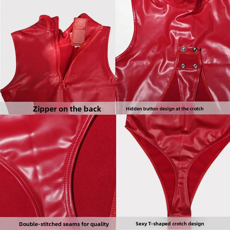 بدلة للجسم من قطعة واحدة عالية المرونة بدون أكمام وياقة عالية من النايلون اللاتكس ملفوفة حول بدلة ضيقة عالية الجودة من الألياف اللدنة