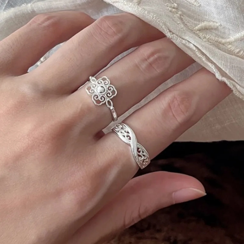 

PANJBJ 925 Sterling Silver Branch Ring For Women Texture Hollow Out Ethnic Retro Elegant Temperament Open Jewelry Dropshipping