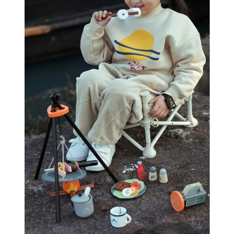 Ensemble de jeu de Simulation de Camping en bois pour enfants, pique-nique en plein air, barbecue, Simulation de feu de camp, jouets de cuisine, cadeau d'anniversaire pour enfants