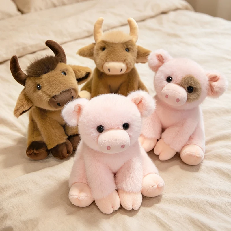 22cm Kawaii Scottish Cattle Plush Doll Cute Pink Pig Plush Toy Bedroom Decor Comfort Toy Kid Xmas Birthday Gift