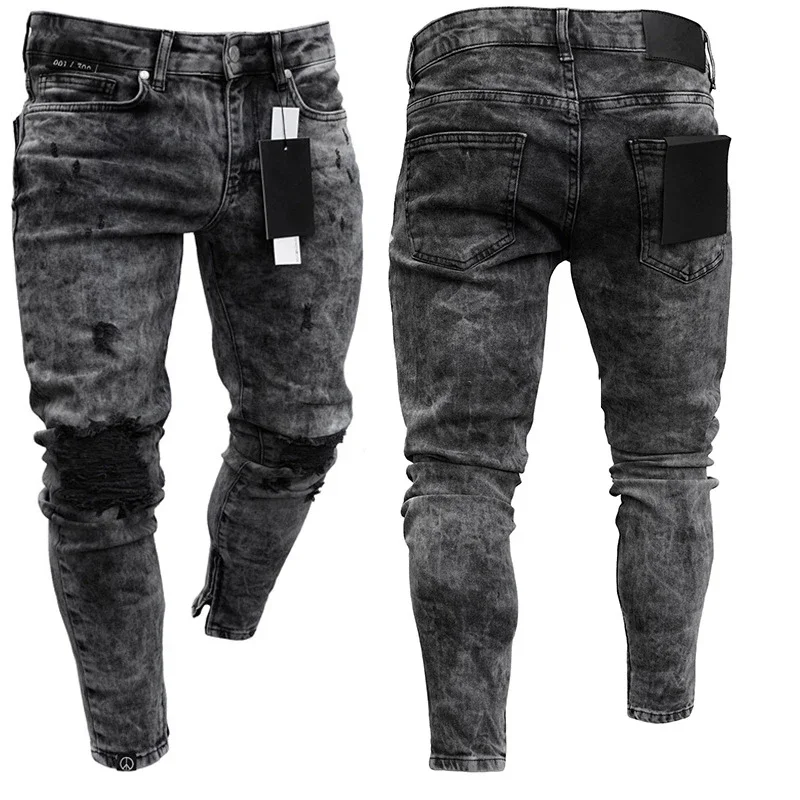 

Ripped Jeans Men Stretch Skinny Grey Blue Black Hip Hop Denim Trousers Streetwear Casual Slim Fit Jeans for Men Jogging jean