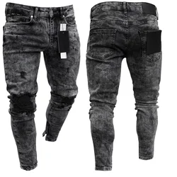 Pantalones vaqueros rasgados para hombre, Vaqueros elásticos ajustados de color gris, azul y negro, estilo Hip Hop, ropa de calle informal