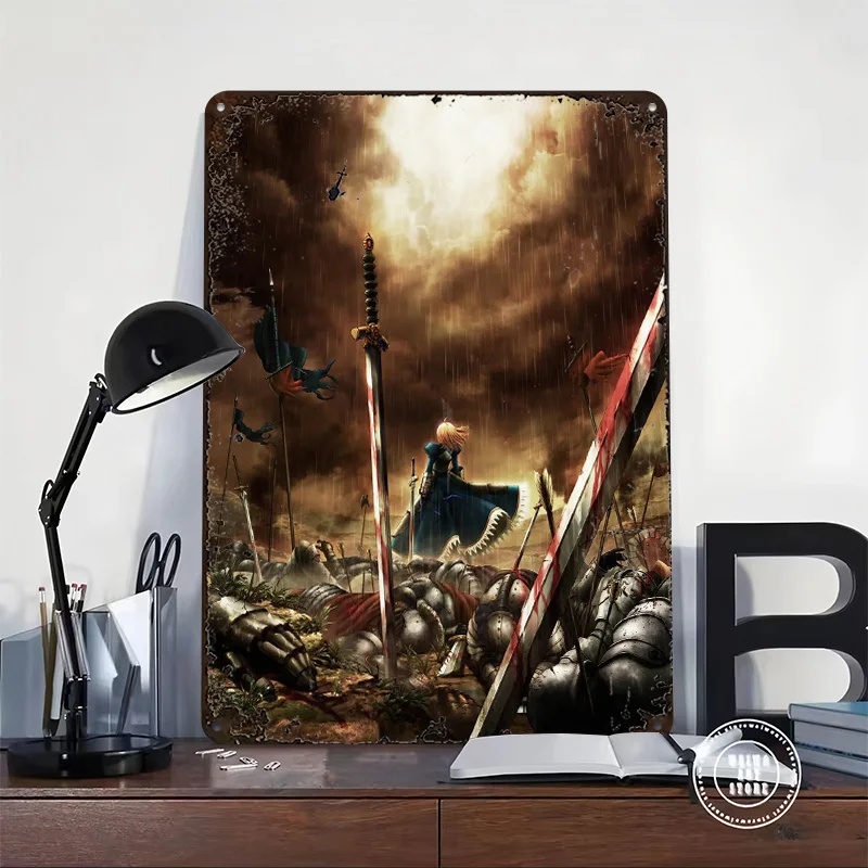 صابر - ساحة المعركة تين تسجيل الجدار ملصق فني أشياء لتصميم الغرفة علامات معدنية قديمة عتيقة للديكور المنزلي فن الجداريات