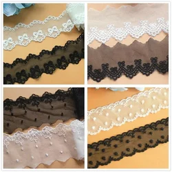 5 Yards Tulle Embroidered Lace sewing Trims White Lace black tulle lace Trims 3D Flower Polyester Appliqued