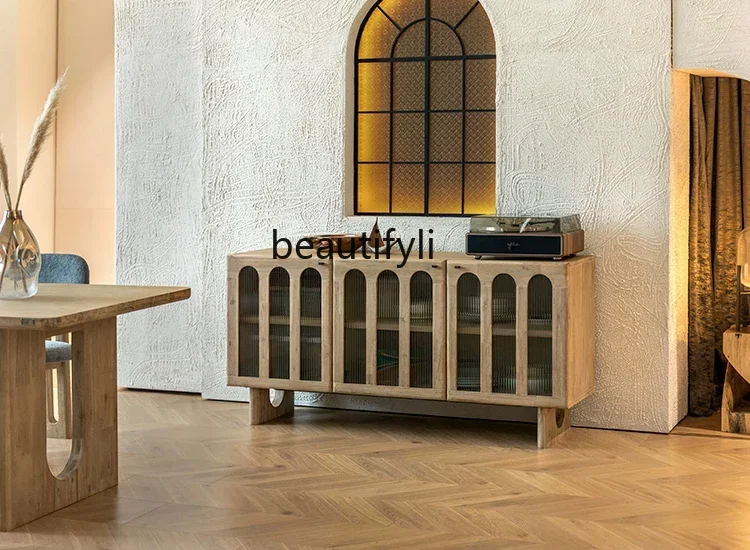 

V Imported solid wood dining side cabinet, retro tea cabinet, living room entrance storage cabinet