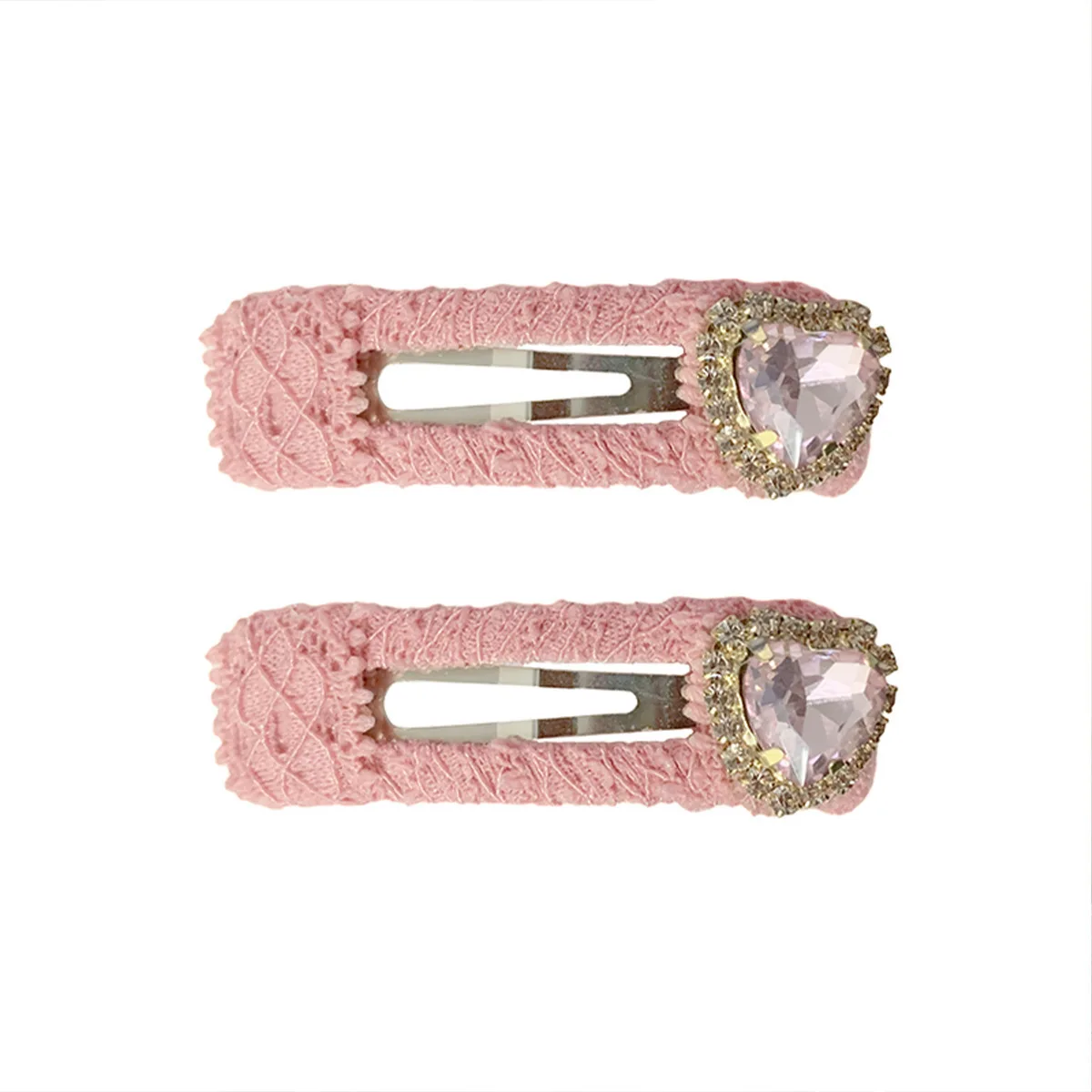 

Korean Hair Accessories Luxury Pink Heart Rhinestone BB Clip 1 pair- Elegant Women's Side Hair Clip for Daily Romantic Occasions