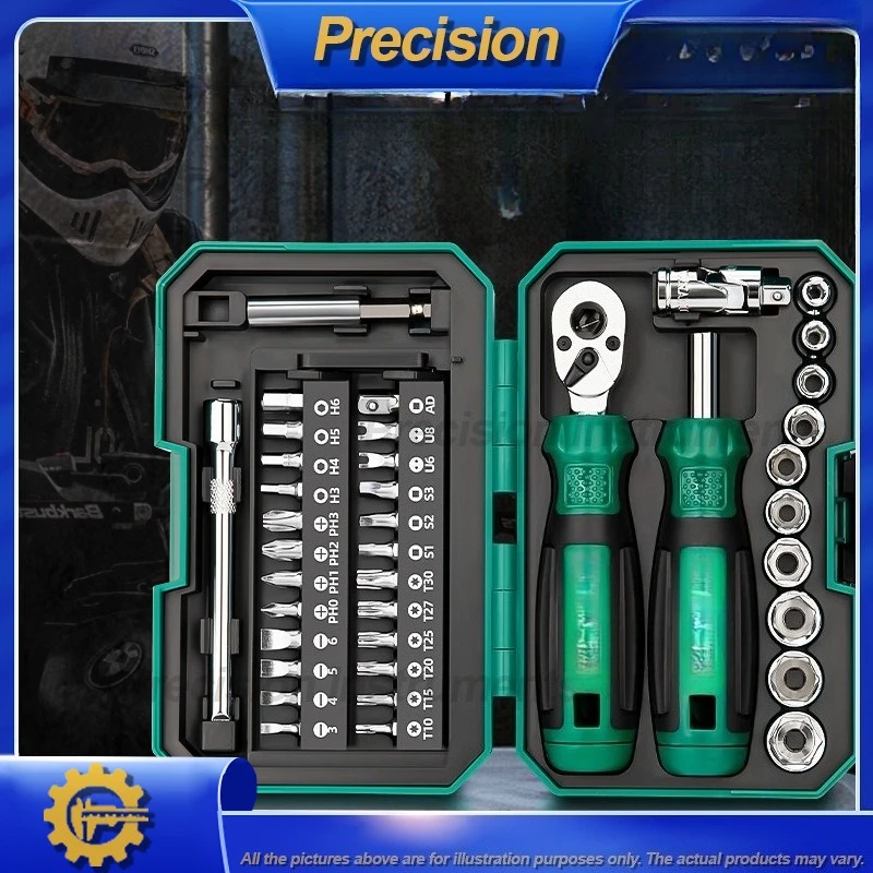 2026 40-Piece Home Multi-Function Hand Tool Kit with Mini Ratchet Wrench High Torque Socket Set Screwdriver Combo
