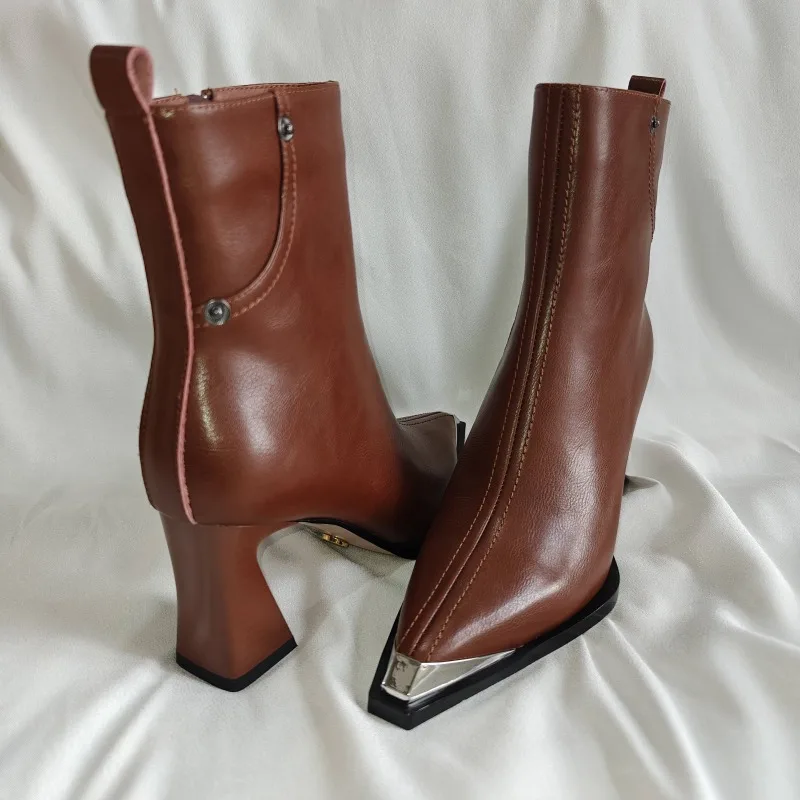 

2025 new Boots Women's Winter Ankle Back Zippers Pointed Toe Ladies Elegant Short Plush Short Boots High Heel Women's Footwear