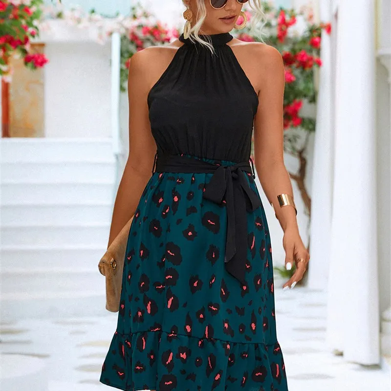 

Летняя юбка А-силуэта с высокой талией, на бретелях, в стиле пэчворк, для студентов, модная, для прогулок, без бренда, из полиэстера