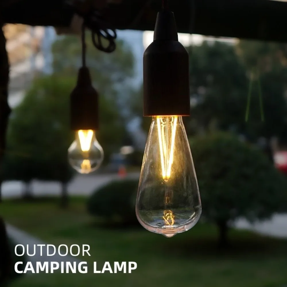 

Retro Sphere Camping Tent Lamp Low Power Waterproof LED Hanging Bulb Warm Atmosphere Extremely Bright Pull Cord Light