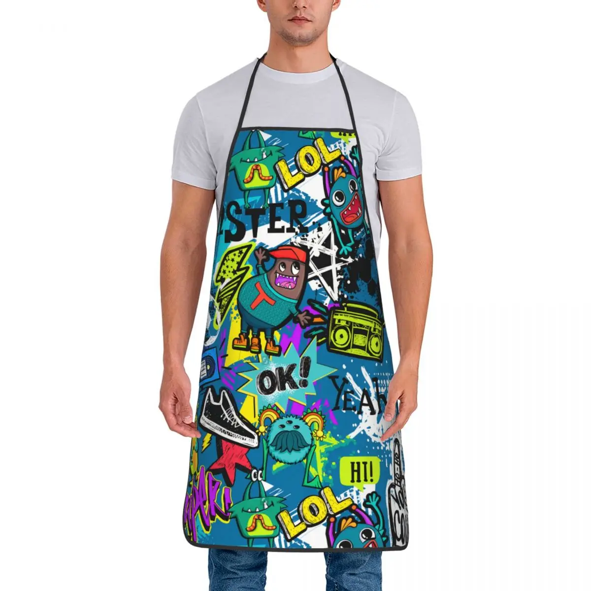 Grunge Elements Spray Paint Ink Electro Guitar Soccer Ball Bib Apron Chef Cuisine Graffiti Art Pattern Cuisine for Painting