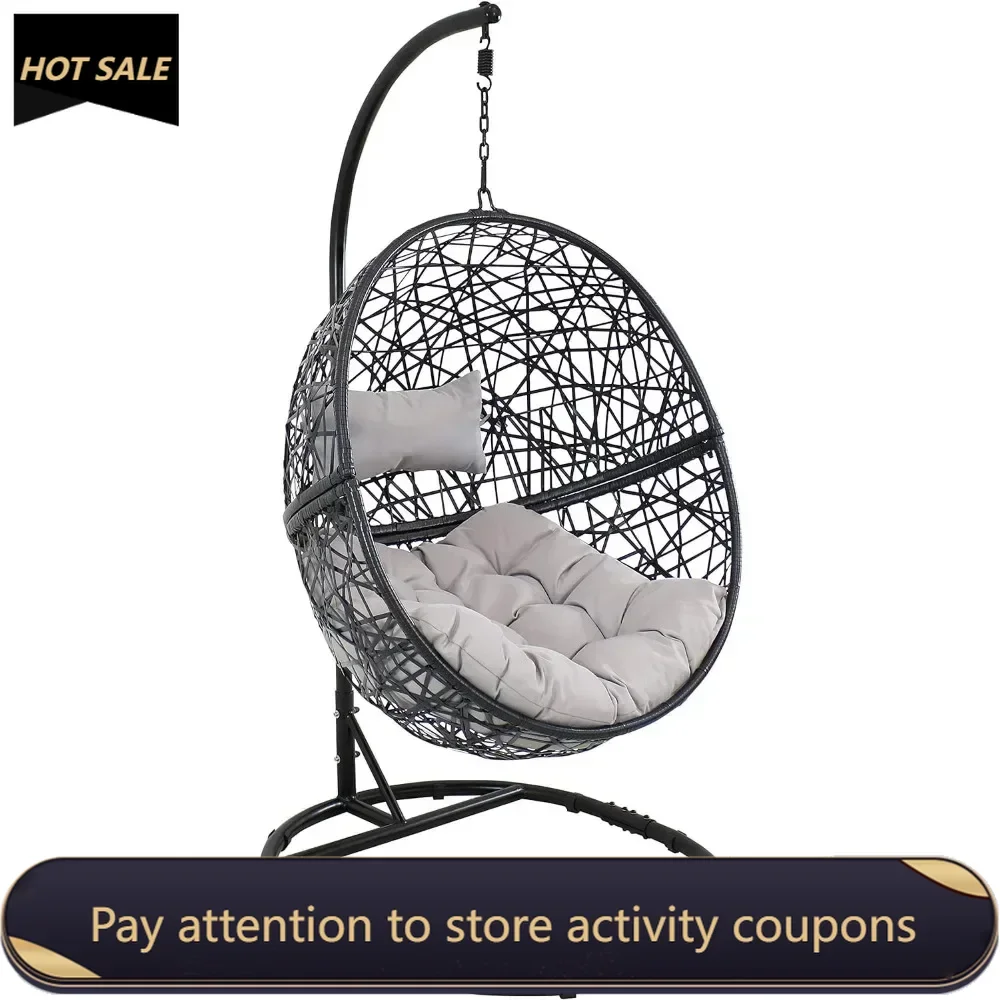 

Resin Wicker Hanging Egg Chair With Steel Stand - 265-Pound Weight Capacity - Includes Gray Cushions Freight Free Porch Swing