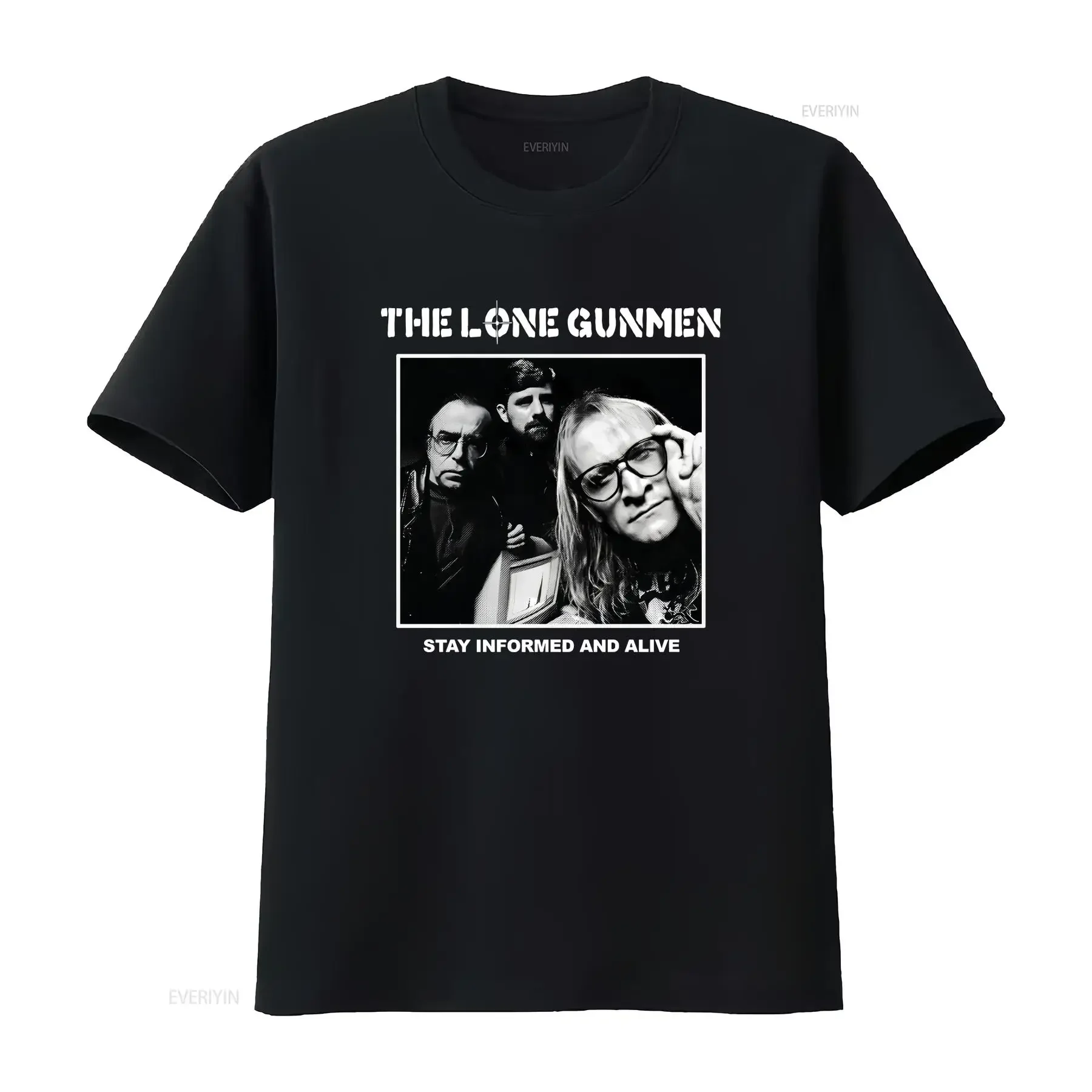 The Lone Gunmen X Files T Shirt Stay Informed And Alive Photo Reprint S 4XL vintage Washed Slightly Stretched Versatile Casual