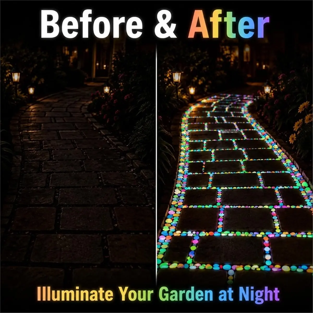 DIY Colorful Glow-in-the-Dark Garden Stones Rainbow Glow in the Dark Rocks for Garden Outdoor, Walkway Patio Lawn Yard