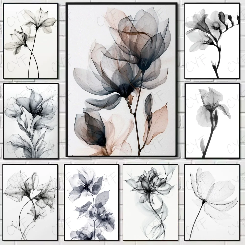 Schwarz-weiße Tinte, Blumen-Poster, hochwertige Wandkunst für Zuhause, Büro, Schlafzimmer, Wohnzimmer, Flur, Bar, perfekte Geschenkidee