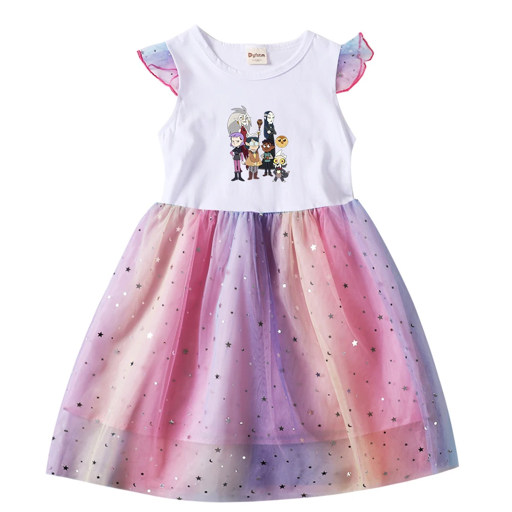 Disney The Owl House Toddler Children's Prom Mesh Dresses Summer Kids Dresses for Girls Cartoon Short Sleeve Princess Dress