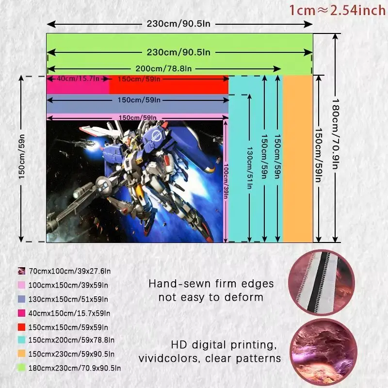 1PC Blue White Mecha Robot Gundam Space Theme Tapestry, Detailed Dynamic Scene with Light Effects, Wooden Desk Background Wall A