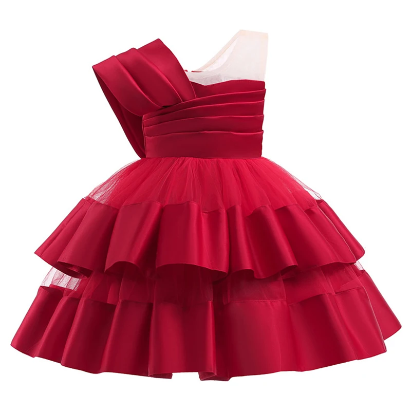 Sleeveless Girls\' Birthday Dress With Pure Color Puffy Gauze Festival Party Host School Performance Piano Performance Dress