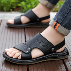 Classic Brand Men's Leather Casual Shoes Hollowed Out Summer Sandals Soft Sole Comfortable Men's Flat Shoes Free Delivery