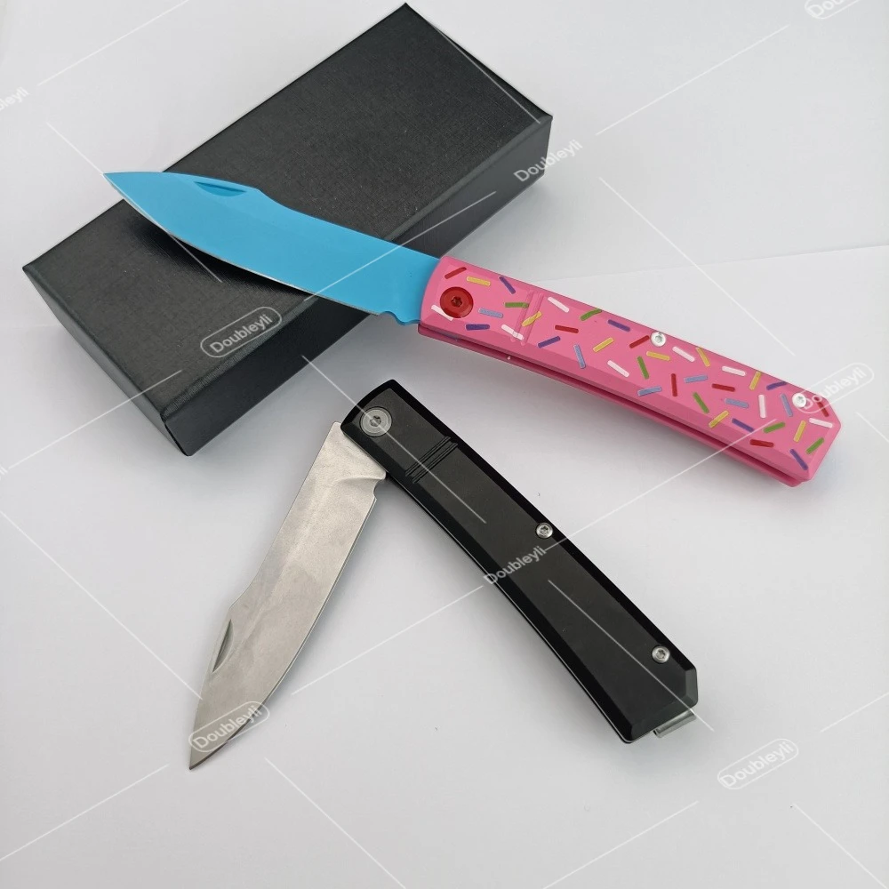 Lightweight Compact Outdoor Pocket Folding KnifeT6 Aluminum Donut Pattern Handle EDC Practical Camping Fishing Tools Fruit Knife