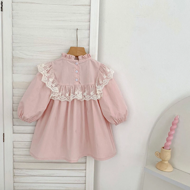 2026 ربيع جديد 2-6 سنوات الأطفال ملابس قطنية الاطفال فساتين الأميرة بأكمام طويلة لصق التطريز طفلة فستان حفلة حلوة #5