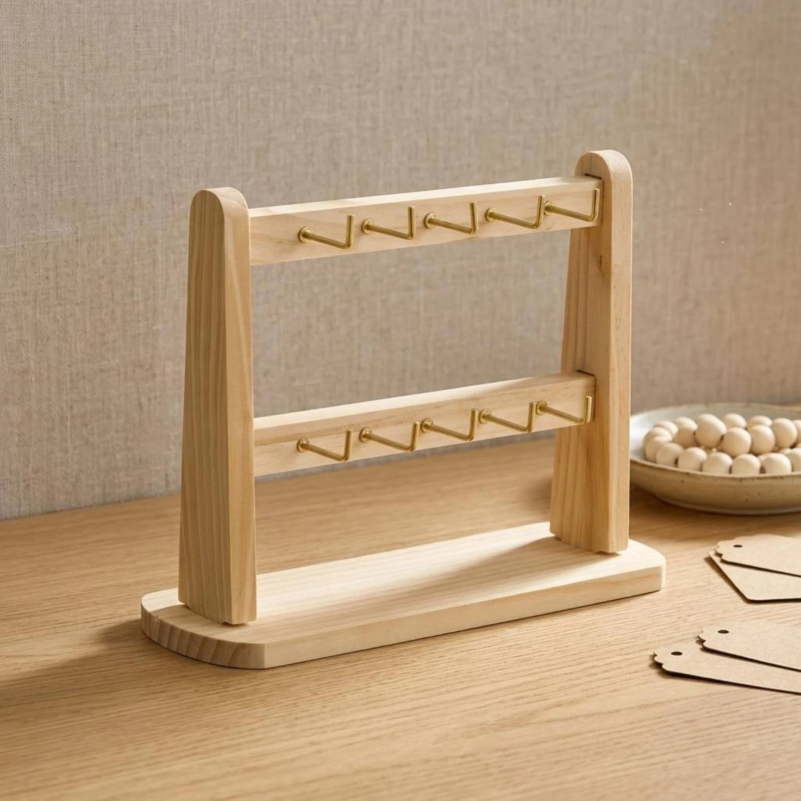 

Bracelet Display Rack Freestanding Necklace Stand Accessory Storage Natural Wood Jewelry Holder Compact