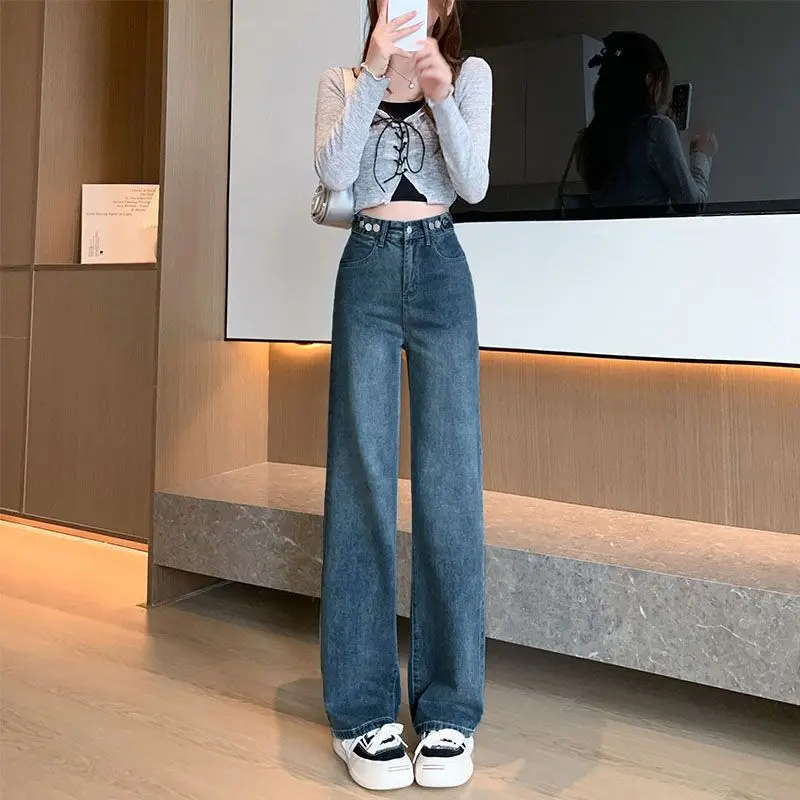 

Свободные прямые широкие брюки в пол для женщин, модель 2025 года. Новые джинсы Melard с высокой талией в винтажном синем цвете.