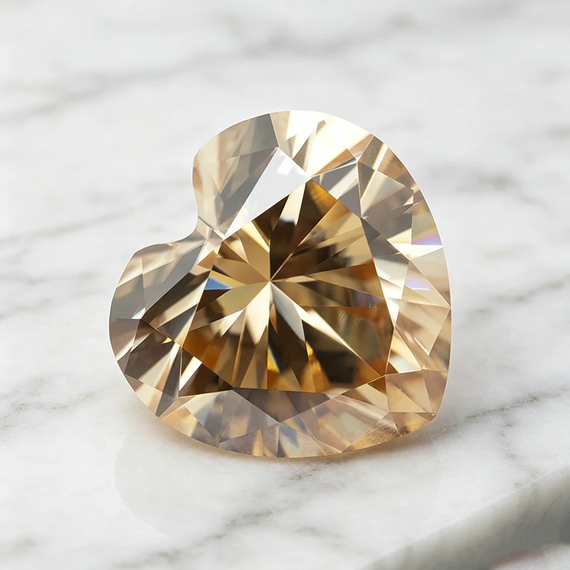 Moissanit-Stein Herzschliff Natürlicher Champagner-Edelstein für Schmuckherstellung, Besteht Diamanttester mit Zertifikat – Detail 2
