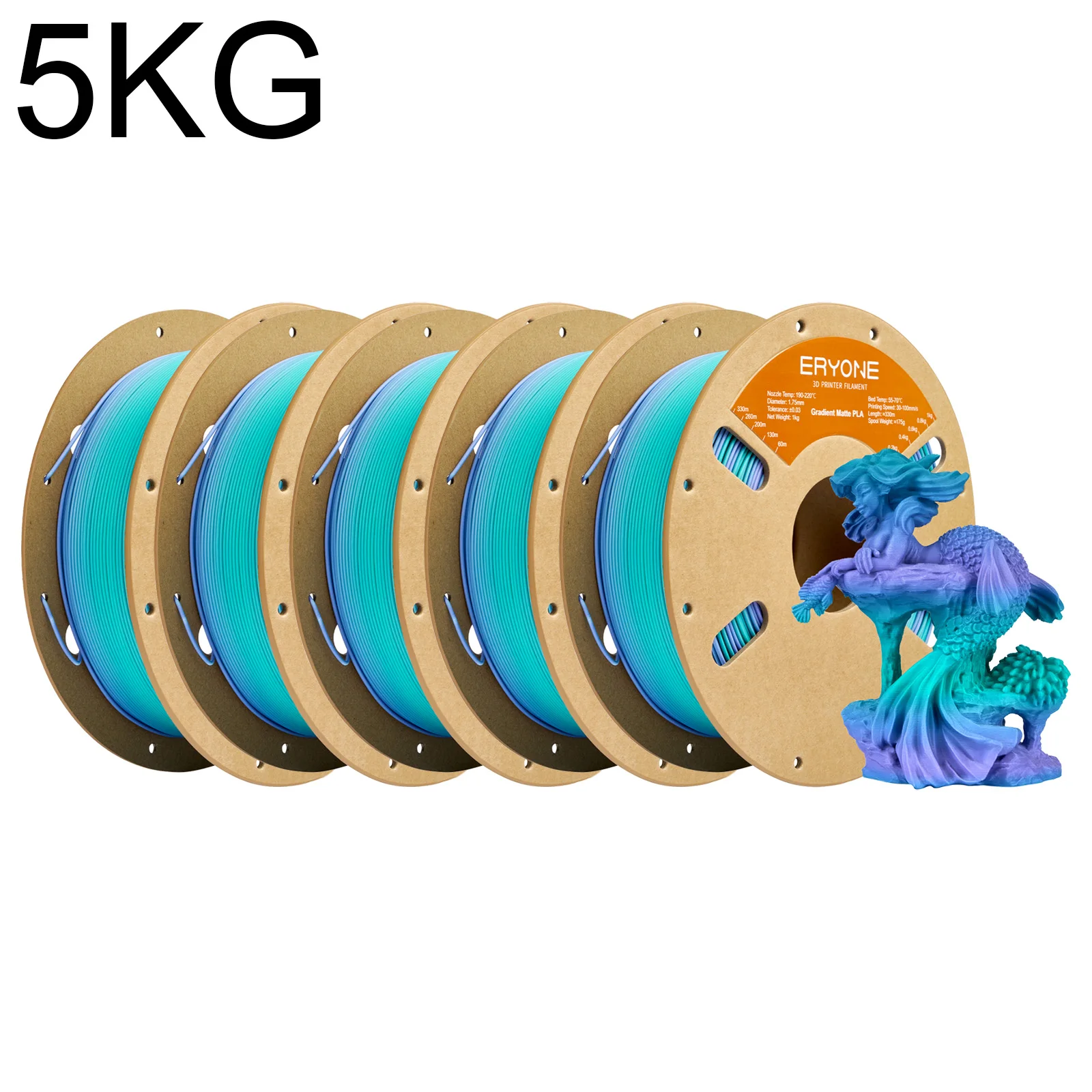 ERYONE 1KG/3KG/5KG PLA Matte Gradient Regenboog 3D Printer Filament 1.75 +/- 0.03mm, PLA Matte Multicolor Filament PLA 1KG/3KG/5KG
