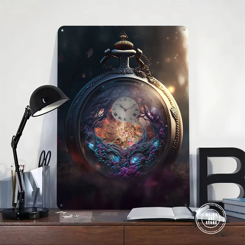 Pocket Watch Tinplate Posters Customizable Wall Art Retro Vintage Metal Signs for Home Room Garage Decoration Aesthetic Garden