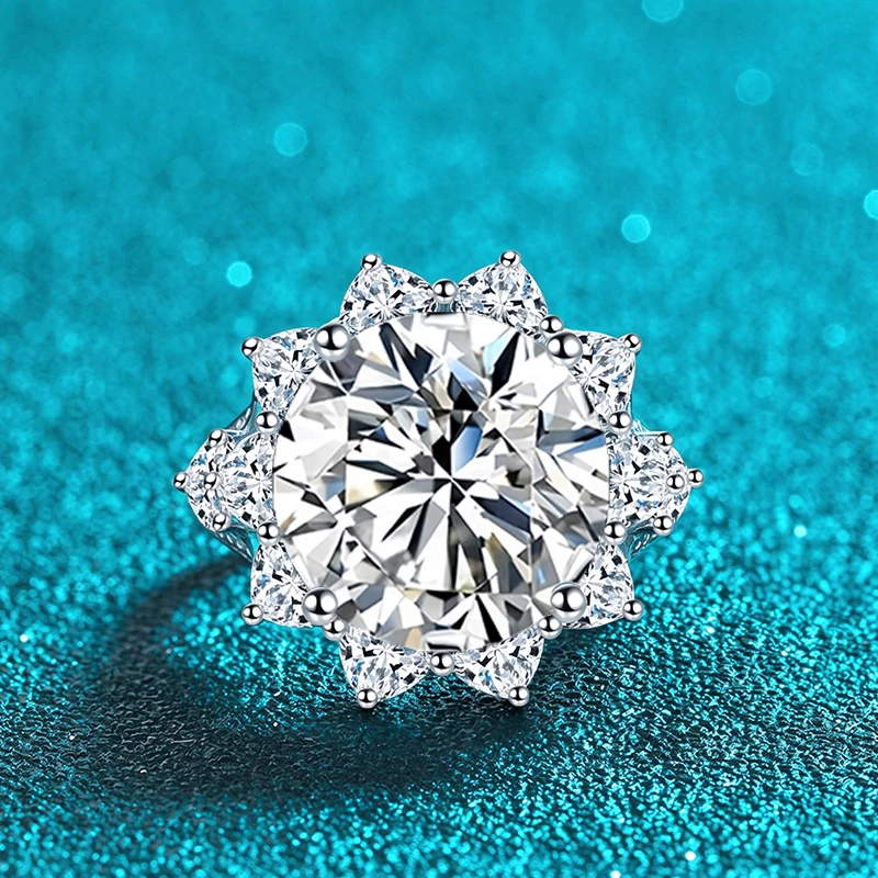 NeeTim 10ct 14mm Moissanite Ring 925 Sterling Silver with White Gold Plated Wedding Eternity Engagement Rings for Women Jewelry