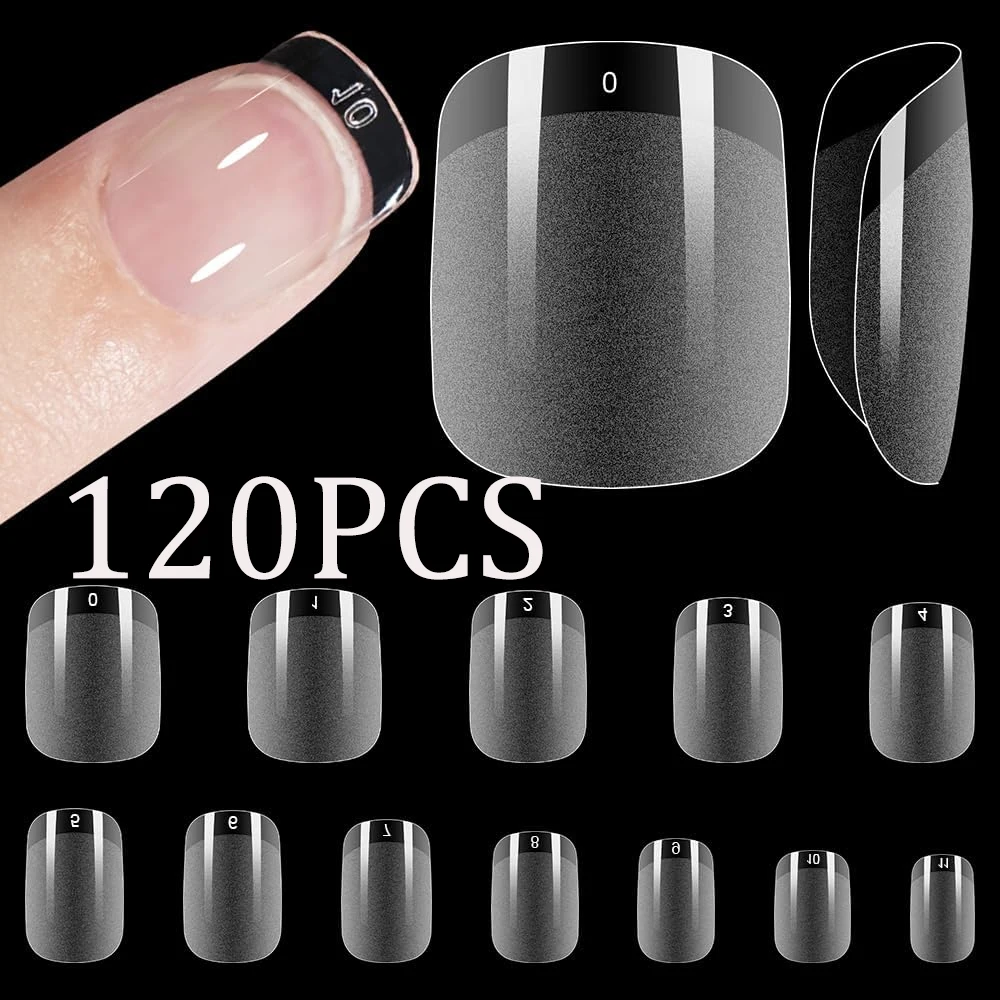 120 Stück Lange Transparente Sargnagelspitzen für Acrylnägel, Nagelstudios und DIY-Nagelkunst, Halbfertiges Produkt mit Klebstoff – Detail 5