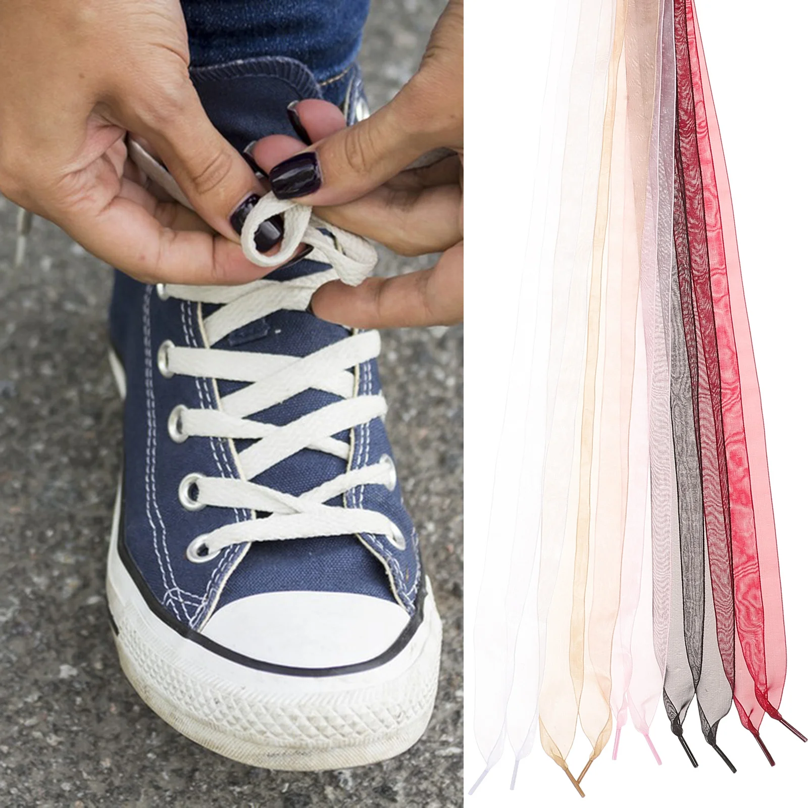 

5Pcs Chiffon Ribbon Shoelaces Colored Wide Flat Shoe Strings for Sneakers Women Girls Fashion Fat Shoe Laces Chiffon Shoelaces