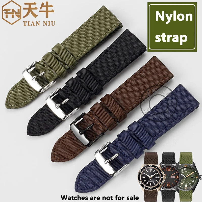 Nylon+Leather Bottom Strap For Casio Tissot Citizen TIMEX Omega Seiko Universal Nylon Canvas Men's watchband 18/19/20/22/24mm