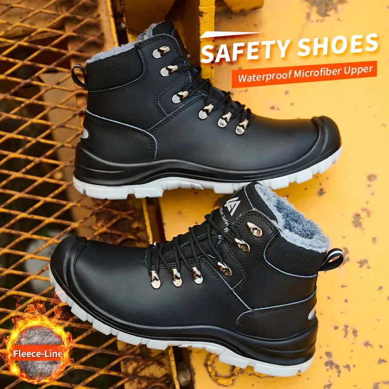 أحذية عمل شتوية مقاومة للماء للرجال من Leandun، أحذية بناء آمنة مقاومة للثقب مع بطانة من القطن #4
